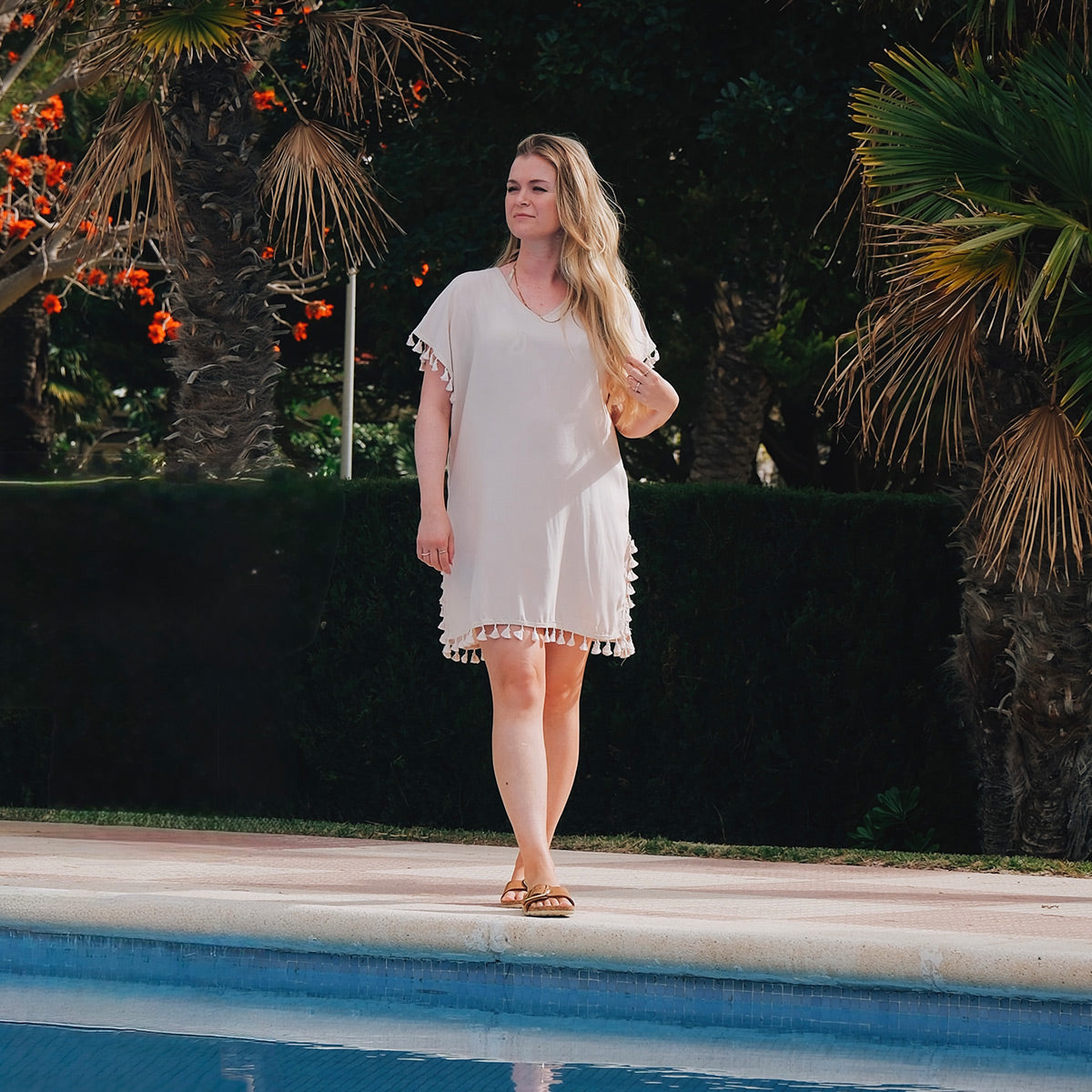 ANNA Sommerkleid mit Quasten beige