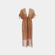 SOPHIA langes Fransenkleid nougat